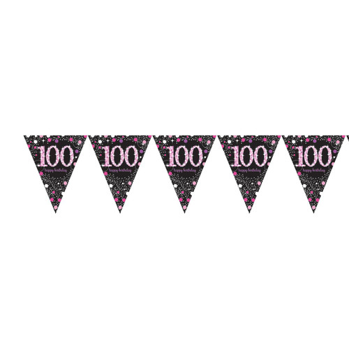 Pink Celebration Age 100 Pennant Banner 13ft