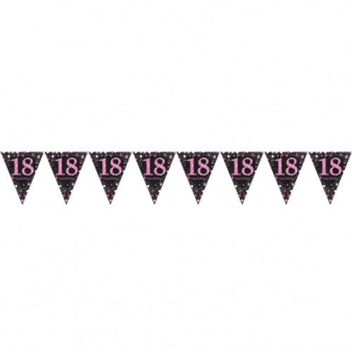 Pink Celebration Age 18 Pennant Banner 13ft