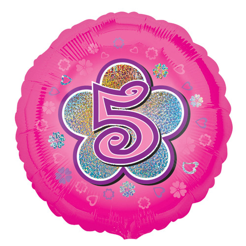H100 18in Foil Balloon Pink Age 5 Flower