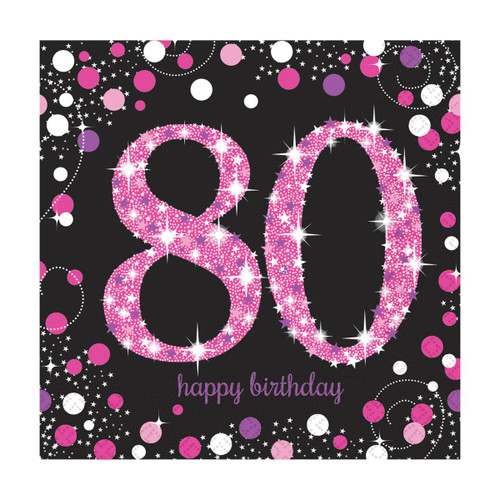 Pink Celebration Age 80 Napkins Pk16