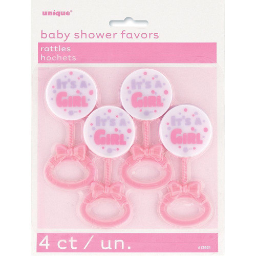 Baby Shower Rattles Pk4 Pink