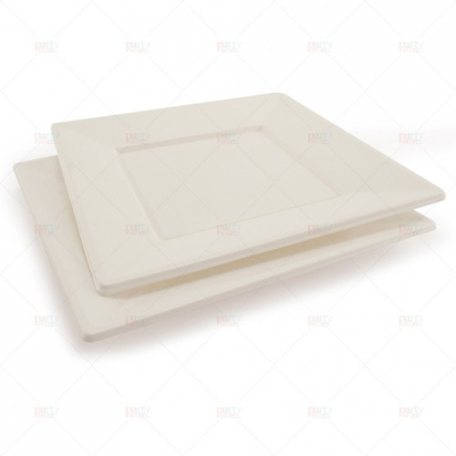 White Plastic Plates Square 23cm Pk6