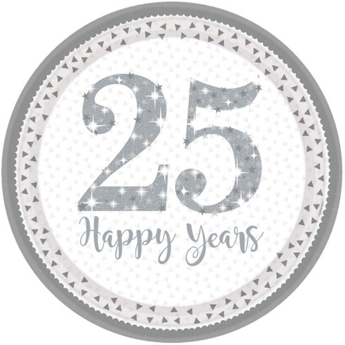 25th Silver Anniversary Plates Pk8 25 Happy Years