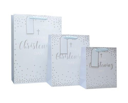 Blue Silver Christening Gift Bag 33x26.5x14cm Large