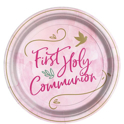 Pink First Holy Communion Plates Pk8