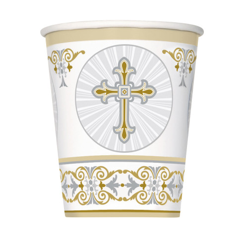 Gold and Silver Radiant Cross Cups Pk8 9oz
