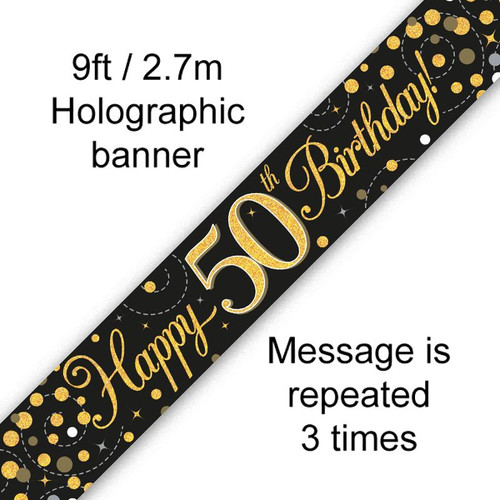 Gold Sparkling Fizz Banner Age 50 9ft