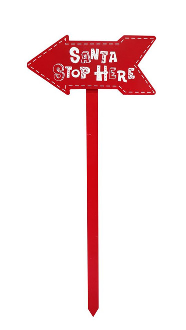 YARD STAKE SANTA STOP HERE ARROW 74cm