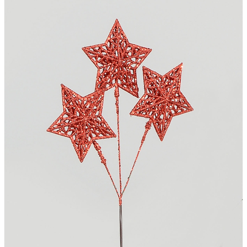 28cm Glitter Star Pick x3 Red