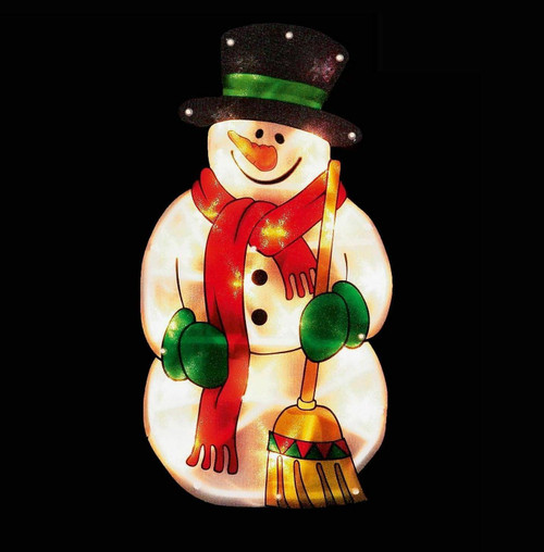 Snowman with Broom Light Up Silhouette