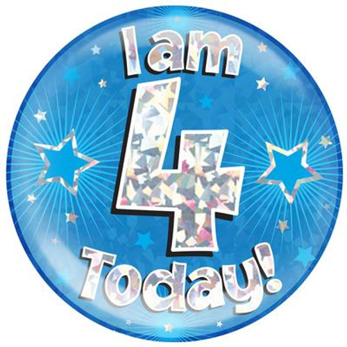 6in Jumbo Badge I Am 4 Today Blue