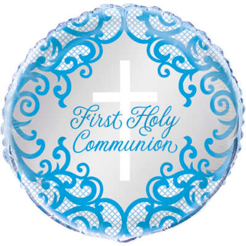 H100 18in Foil Balloon Blue Cross First Holy Commmunion