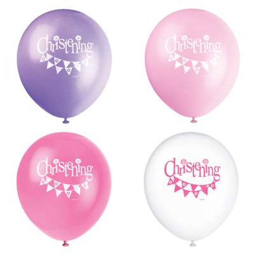 Pink Bunting Christening Latex Balloons Pk8 12in