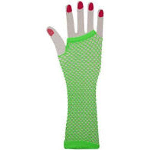 Fishnet Gloves Long Neon Green Pk2