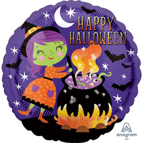 H100 18in Foil Balloon Witch with Cauldron