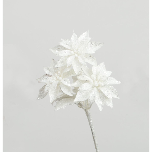 36cm Glitter Poinsettia Spray White