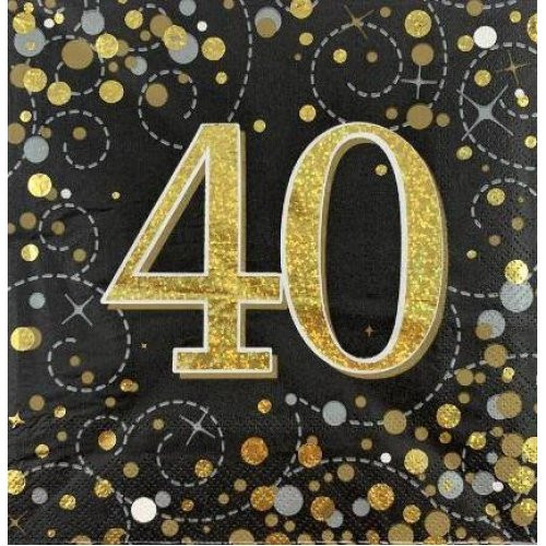 Black Gold Sparkling Fizz Napkins Age 40 Pk16 3Ply