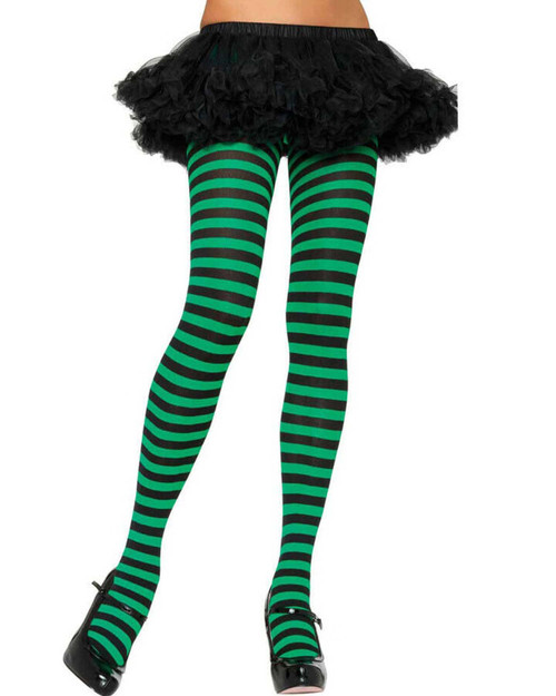 ADULT STRIPED TIGHTS BLACK AND GREEN