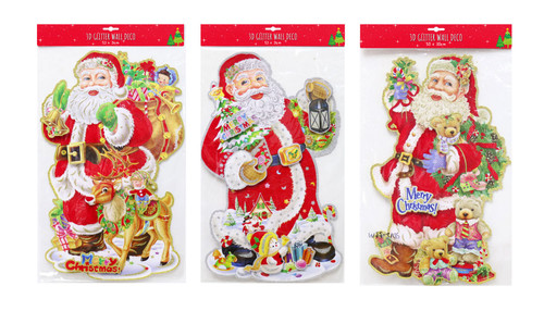 Plaque 3D Glitter Santa 50 to 53cm Choose from 3 assorted styles 