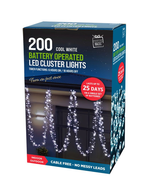 200 LED TIMER CLUSTER LIGHTS WHITE