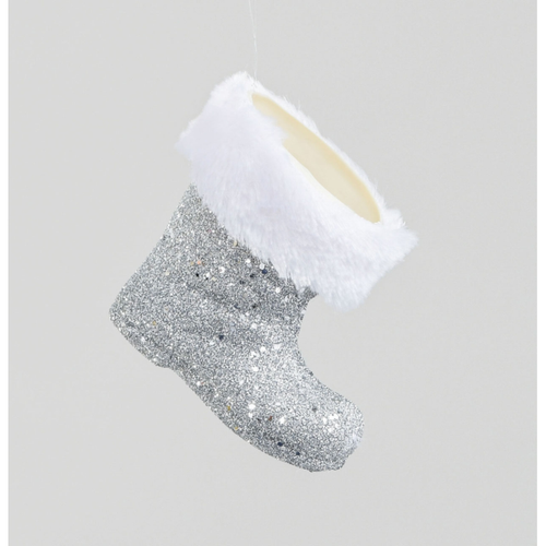 Glitter Boot Decoration Silver 10cm