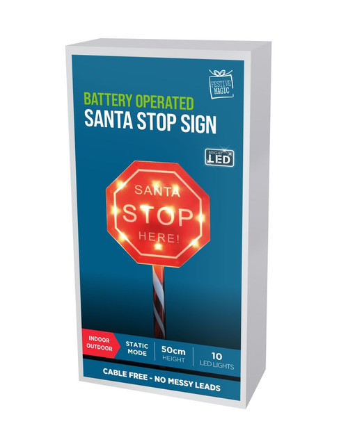 LED SANTA STOP HERE SIGN STAKE 50cm