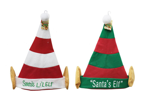 ELF HAT WITH EARS RED AND WHITE STRIPES