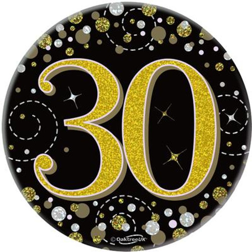 3in Black Gold Sparkling Fizz Badge 30th Birthday