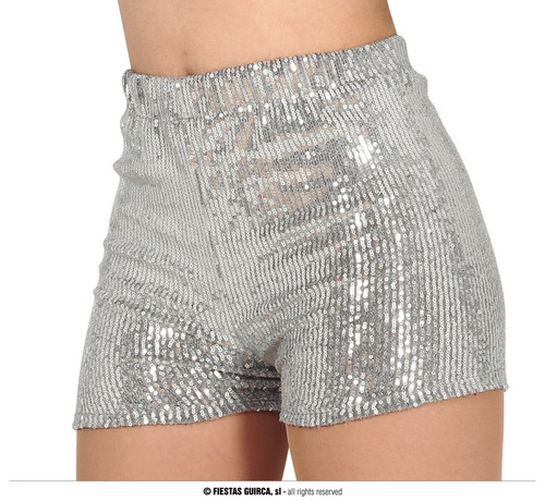 70s Disco Shorts Silver Sequin Large