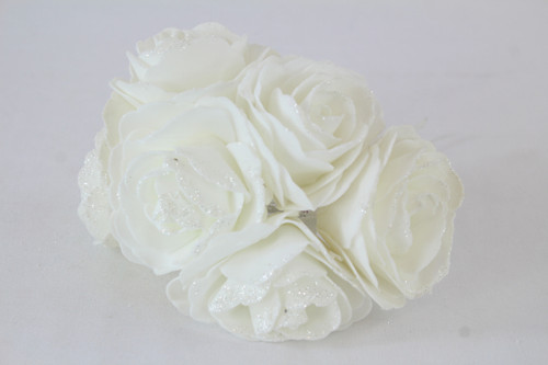 Colourfast Open Foam Roses with Glitter Edge L 8cm Pk6 White