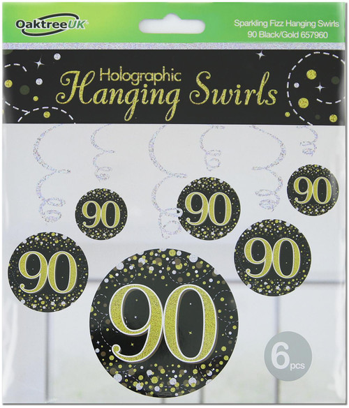 Gold Hanging Swirls Age 90 6pcs