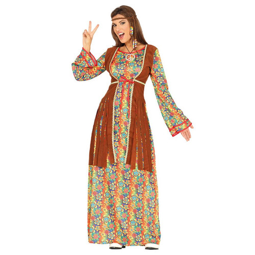 Hippie Lady Long Dress with Light Brown Waistcoat Medium Size 38 to 40