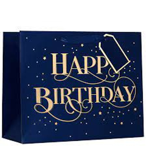 Happy Birthday Navy and Gold Gift Bag Large