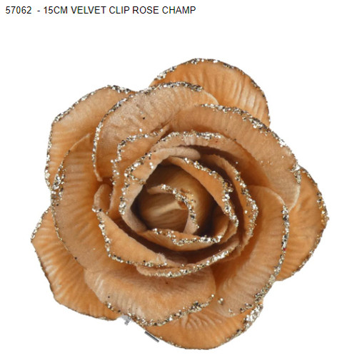 Velvet Clip Rose Champagne 15cm