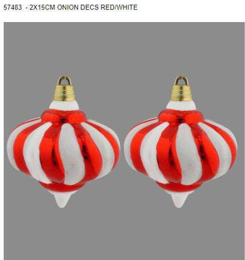 Onion Baubles Red and White 15cm Pk2