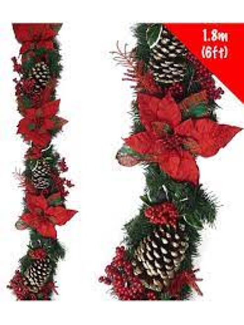 Tartan Poinsettia Cone Garland 6ft