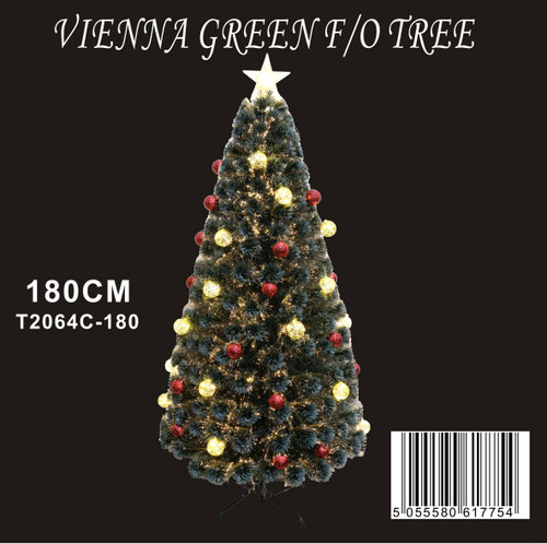 Vienna Green Fibre Optic Tree 180cm with Red And Gold Baubles and  Warm White Light