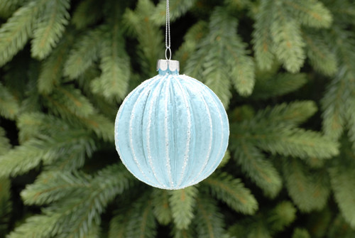 8cm ice blue with frosted finish glass bauble