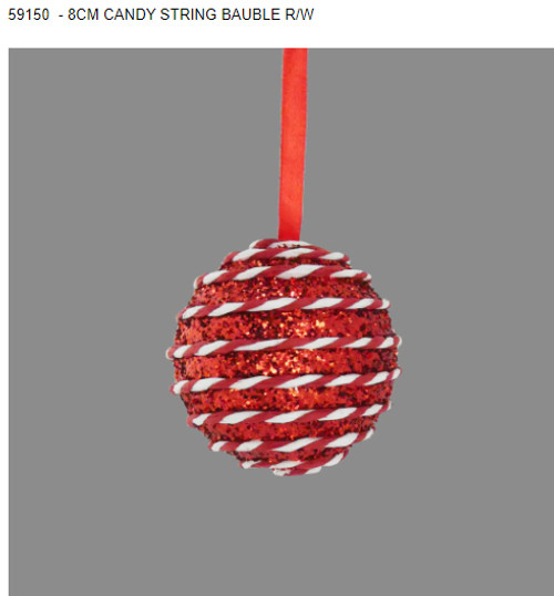 Candy String Bauble White and Red 8cm