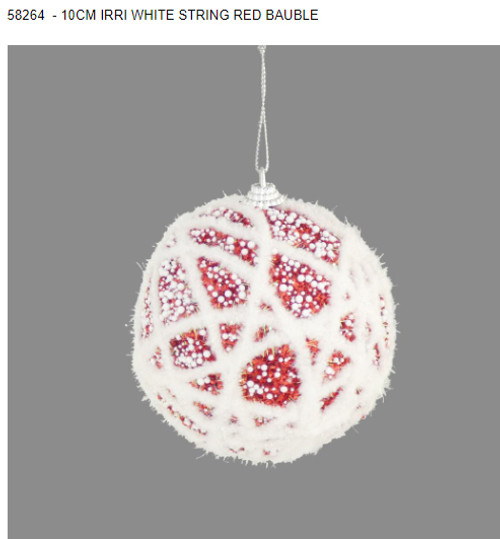 Iridescent White String Red Bauble 10cm