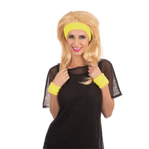 80s Headband and Wristband Set Yellow