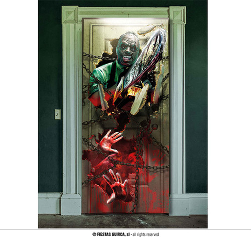 Halloween Door Decoration Murderer with Electric Saw 80x180cm