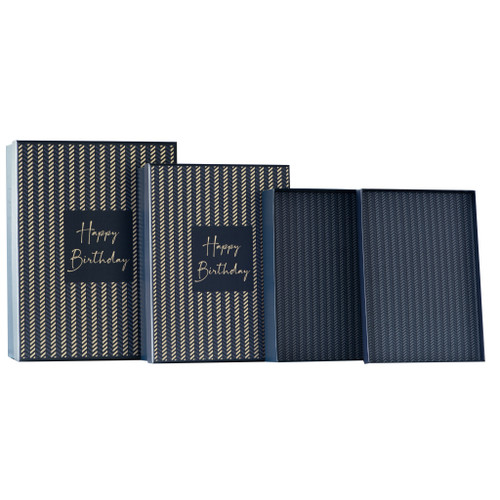 Happy Birthday Shirt Box Herringbone Blue Size 2 31.5x24x7cm