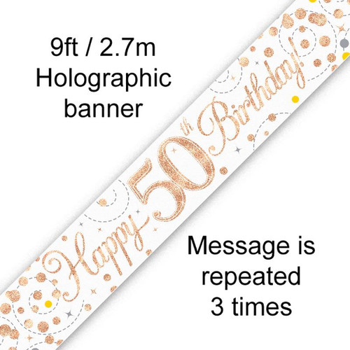 Rose Gold Sparkling Fizz Banner Age 50 9ft