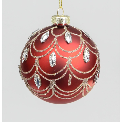 80mm Glass Swirl and Gem Ball Red