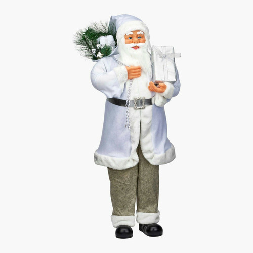 24in Standing Santa Silver and White