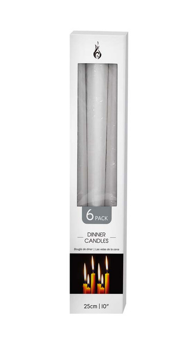 CANDLE WHITE TAPERED 25cm 6 Pack