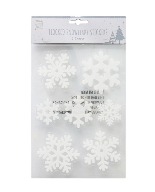 FLOCKED SNOWFLAKES STICKER 14pc 2 SHEETS