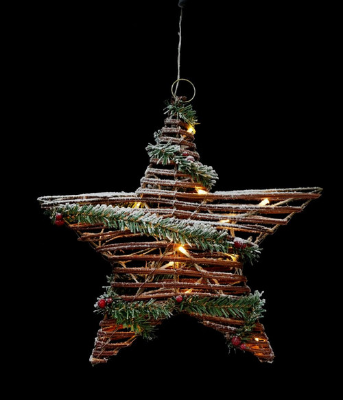 LIGHT UP RATTAN STAR 38cm SNOWY