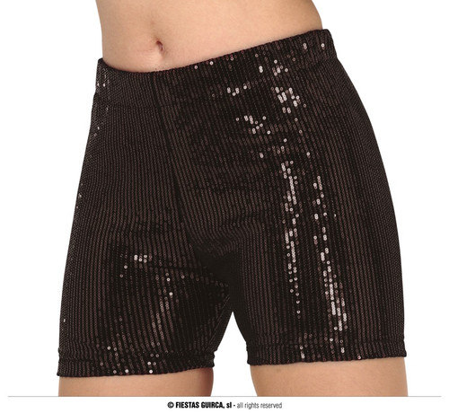 70s Disco Shorts Black Sequin Large
